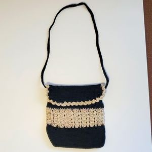 Crocheted Black and Gold Shoulder Bag